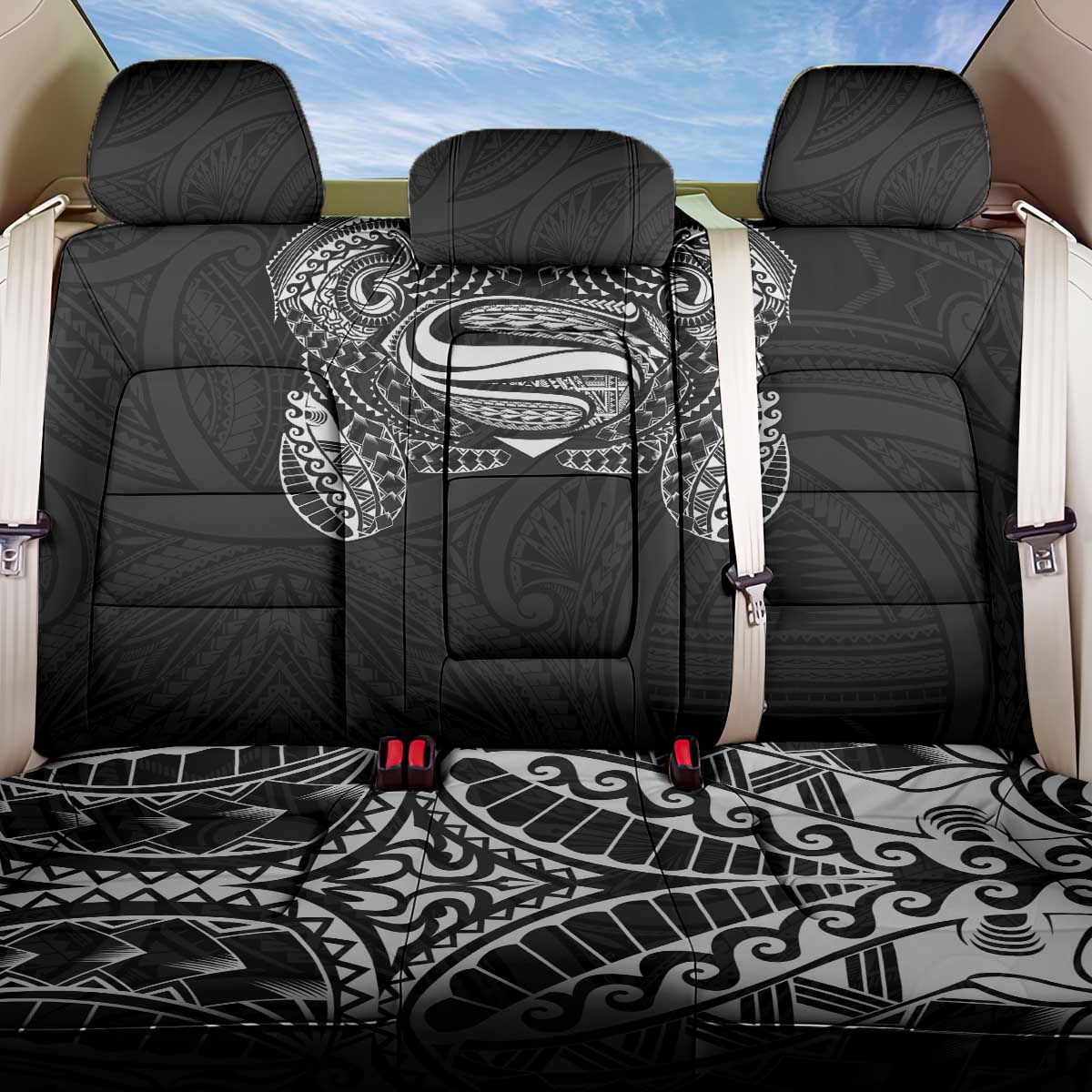 Super Samoan Traditional Tribal Art Tattoos Back Car Seat Cover Black Color LT03 One Size Black - Polynesian Pride