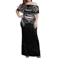 Super Samoan Traditional Tribal Art Tattoos Off Shoulder Maxi Dress Black Color LT03 Women Black - Polynesian Pride