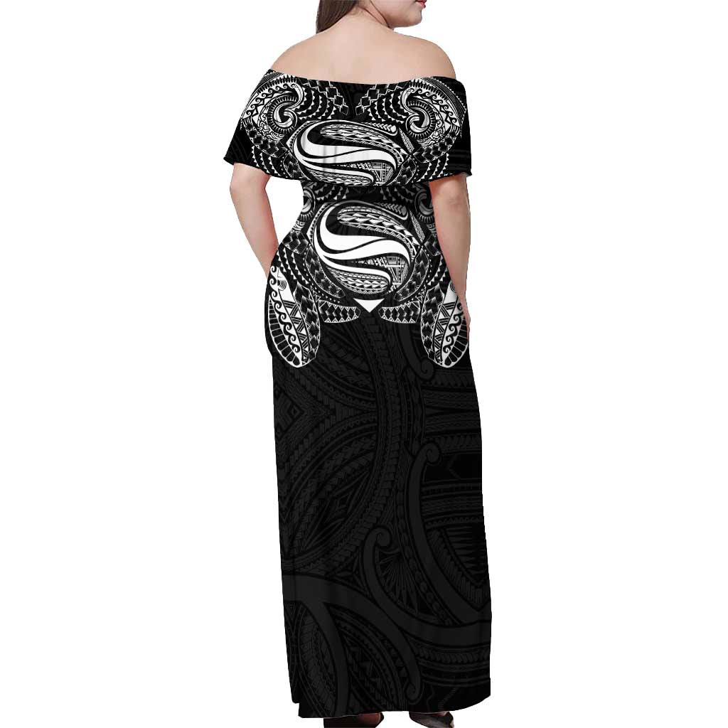 Super Samoan Traditional Tribal Art Tattoos Off Shoulder Maxi Dress Black Color LT03 - Polynesian Pride