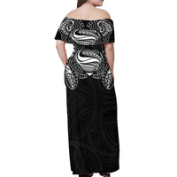 Super Samoan Traditional Tribal Art Tattoos Off Shoulder Maxi Dress Black Color LT03 - Polynesian Pride