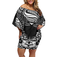 Super Samoan Traditional Tribal Art Tattoos Off Shoulder Short Dress Black Color LT03 Women Black - Polynesian Pride