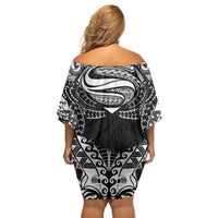 Super Samoan Traditional Tribal Art Tattoos Off Shoulder Short Dress Black Color LT03 - Polynesian Pride