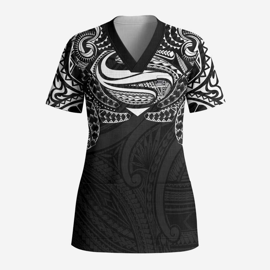 Super Samoan Traditional Tribal Art Tattoos Scrub Top Black Color LT03 Adult Black - Polynesian Pride