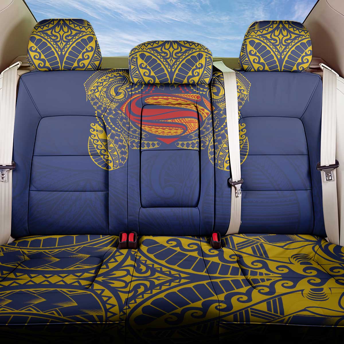 Super Samoan Traditional Tribal Art Tattoos Back Car Seat Cover Blue Color LT03 One Size Blue - Polynesian Pride