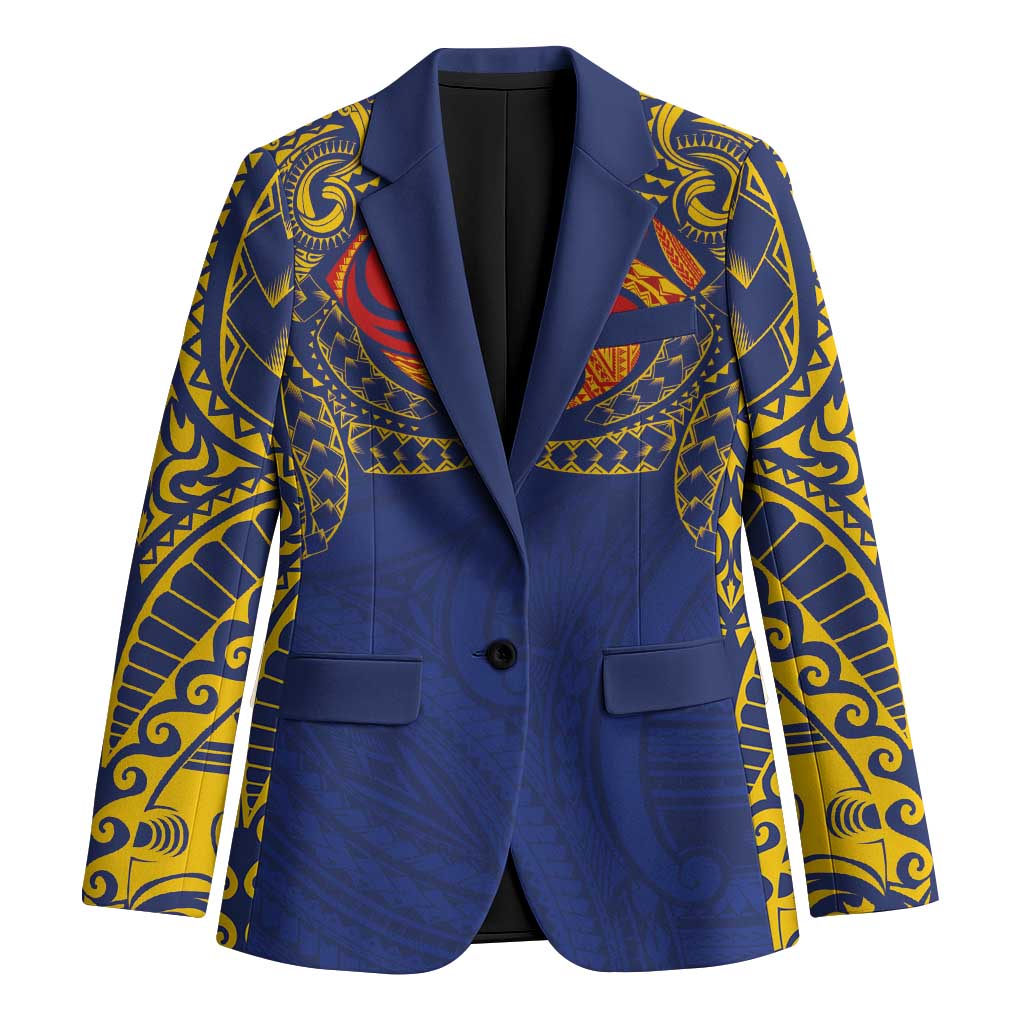 Super Samoan Traditional Tribal Art Tattoos Blazer Blue Color LT03 Unisex Blue - Polynesian Pride