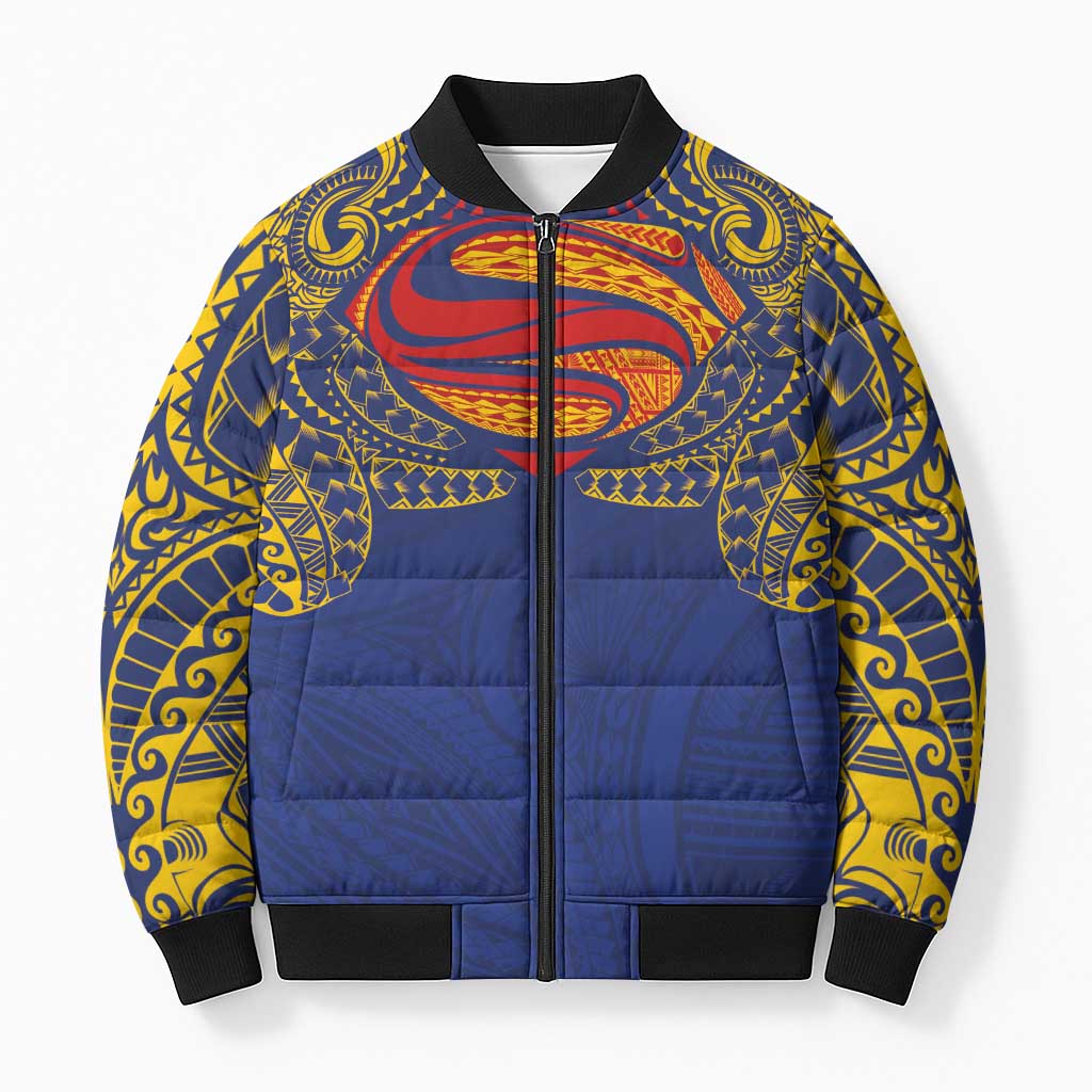 Super Samoan Traditional Tribal Art Tattoos Bomber Puffer Jacket Blue Color LT03 Unisex Blue - Polynesian Pride