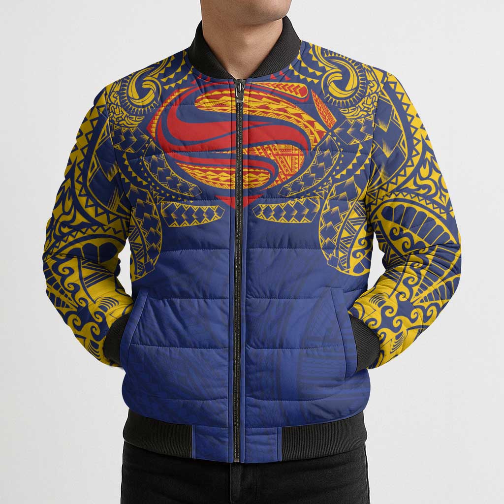 Super Samoan Traditional Tribal Art Tattoos Bomber Puffer Jacket Blue Color LT03 - Polynesian Pride