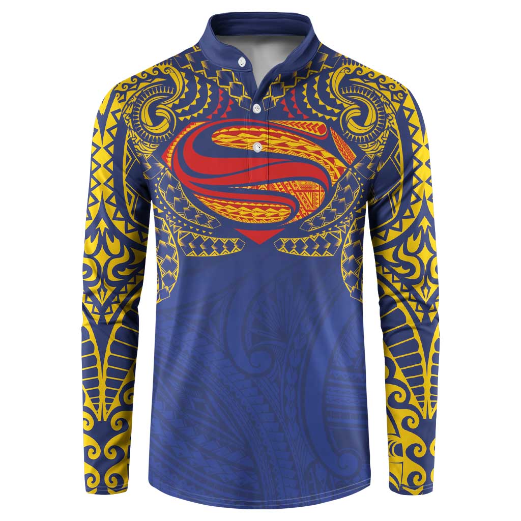 Super Samoan Traditional Tribal Art Tattoos Button Sweatshirt Blue Color LT03 Blue - Polynesian Pride