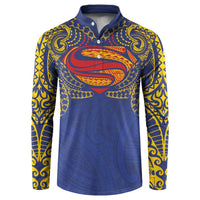 Super Samoan Traditional Tribal Art Tattoos Button Sweatshirt Blue Color LT03 Blue - Polynesian Pride