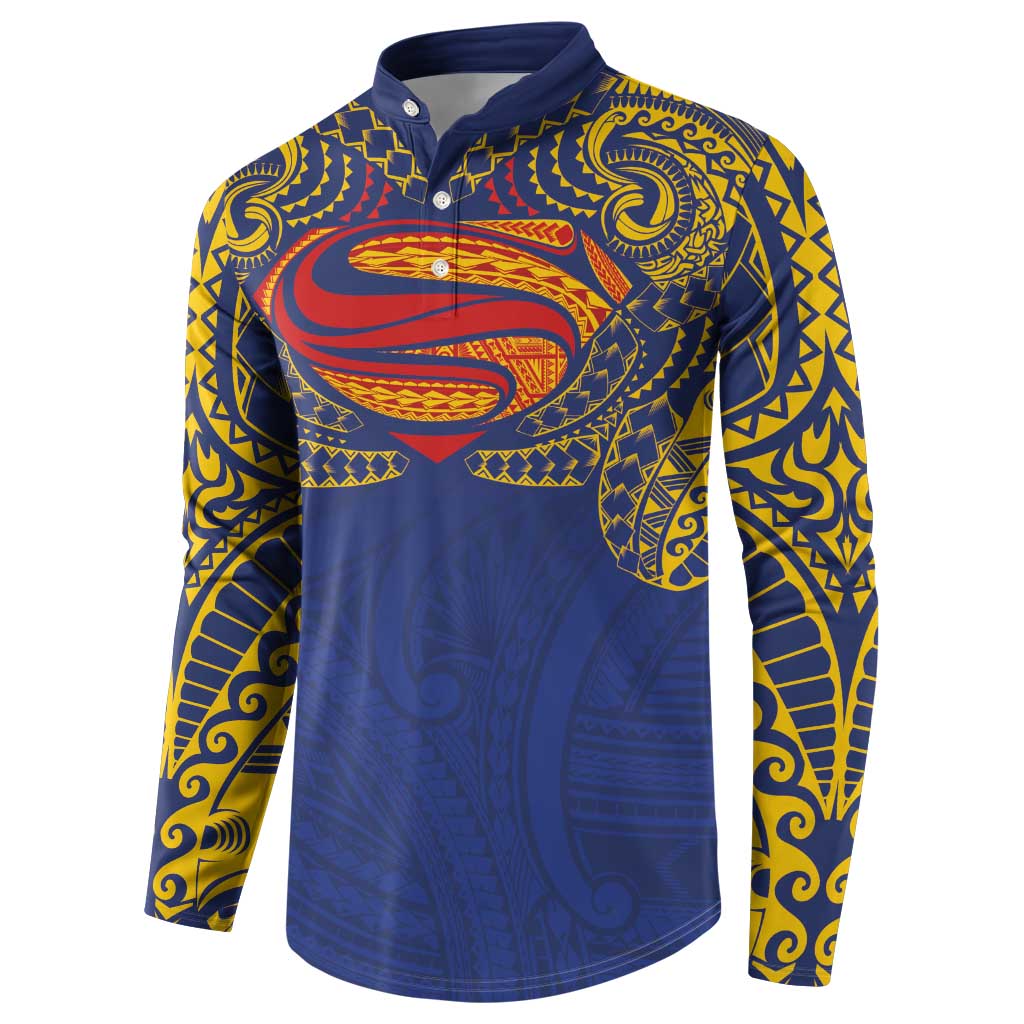 Super Samoan Traditional Tribal Art Tattoos Button Sweatshirt Blue Color LT03 - Polynesian Pride