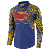Super Samoan Traditional Tribal Art Tattoos Button Sweatshirt Blue Color LT03 - Polynesian Pride