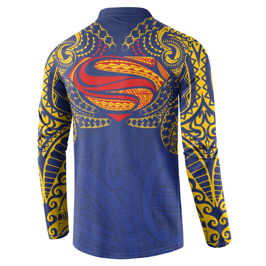 Super Samoan Traditional Tribal Art Tattoos Button Sweatshirt Blue Color LT03 - Polynesian Pride