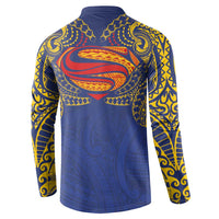 Super Samoan Traditional Tribal Art Tattoos Button Sweatshirt Blue Color LT03 - Polynesian Pride