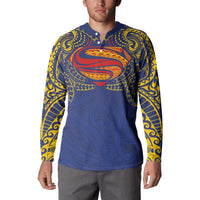Super Samoan Traditional Tribal Art Tattoos Button Sweatshirt Blue Color LT03 - Polynesian Pride
