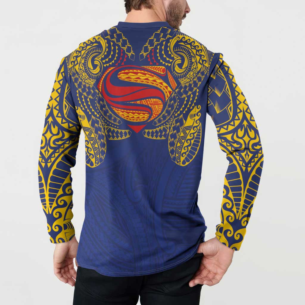 Super Samoan Traditional Tribal Art Tattoos Button Sweatshirt Blue Color LT03 - Polynesian Pride