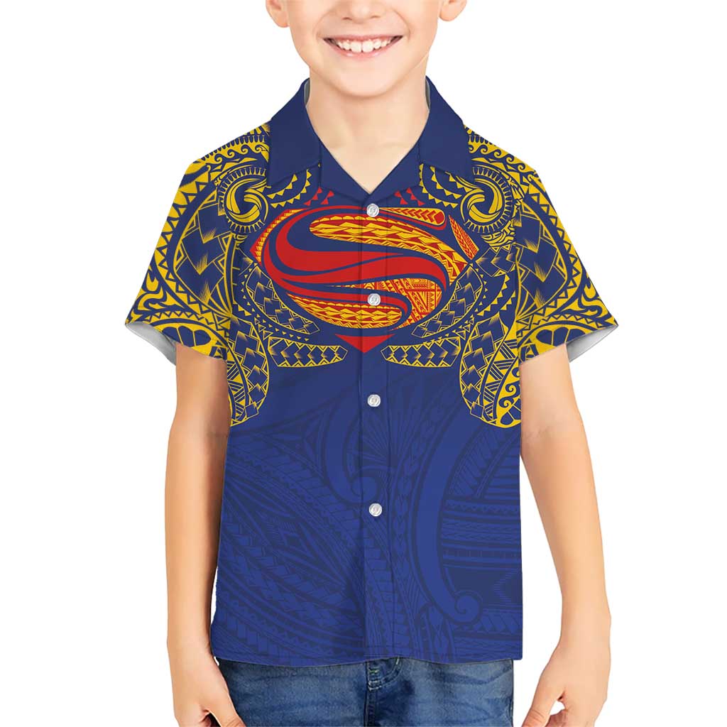 Super Samoan Traditional Tribal Art Tattoos Kid Hawaiian Shirt Blue Color LT03 Kid Blue - Polynesian Pride