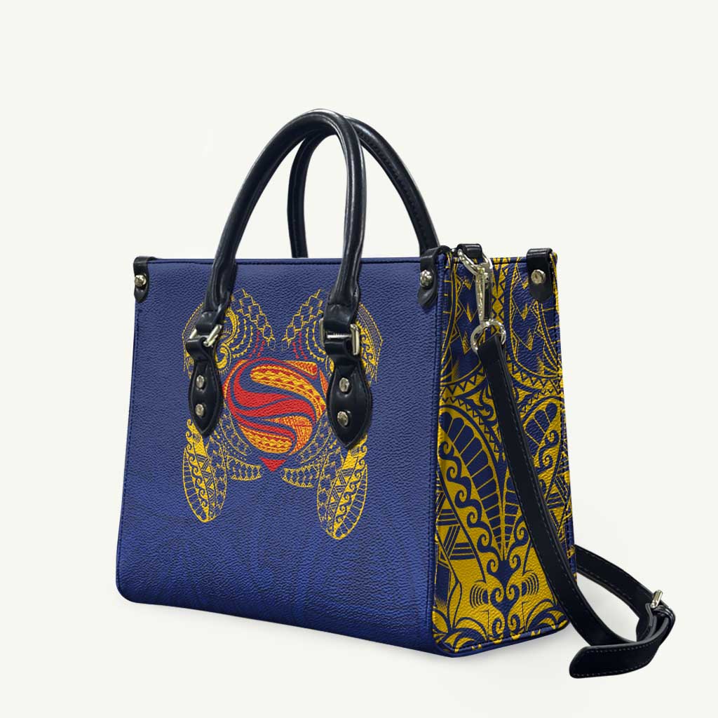 Super Samoan Traditional Tribal Art Tattoos Leather Bag Blue Color LT03 Blue - Polynesian Pride