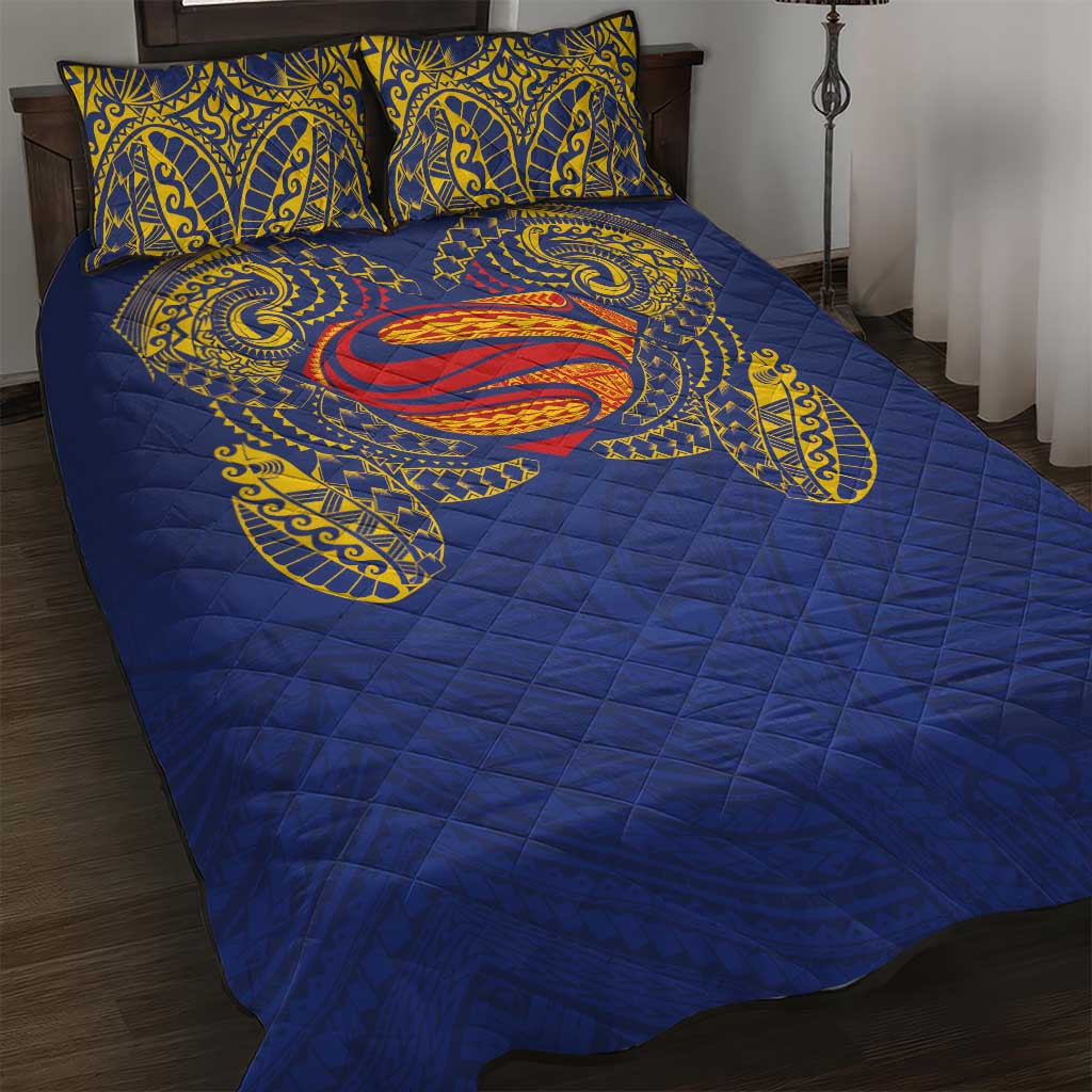 Super Samoan Traditional Tribal Art Tattoos Quilt Bed Set Blue Color LT03 Blue - Polynesian Pride