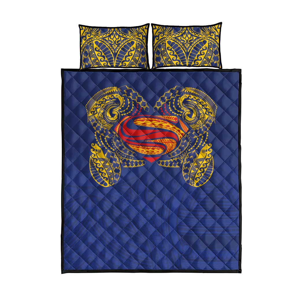 Super Samoan Traditional Tribal Art Tattoos Quilt Bed Set Blue Color LT03 - Polynesian Pride