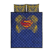 Super Samoan Traditional Tribal Art Tattoos Quilt Bed Set Blue Color LT03 - Polynesian Pride