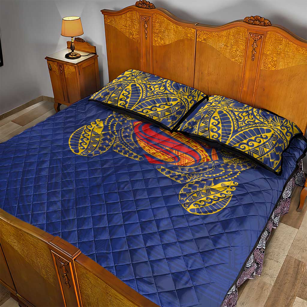 Super Samoan Traditional Tribal Art Tattoos Quilt Bed Set Blue Color LT03 - Polynesian Pride