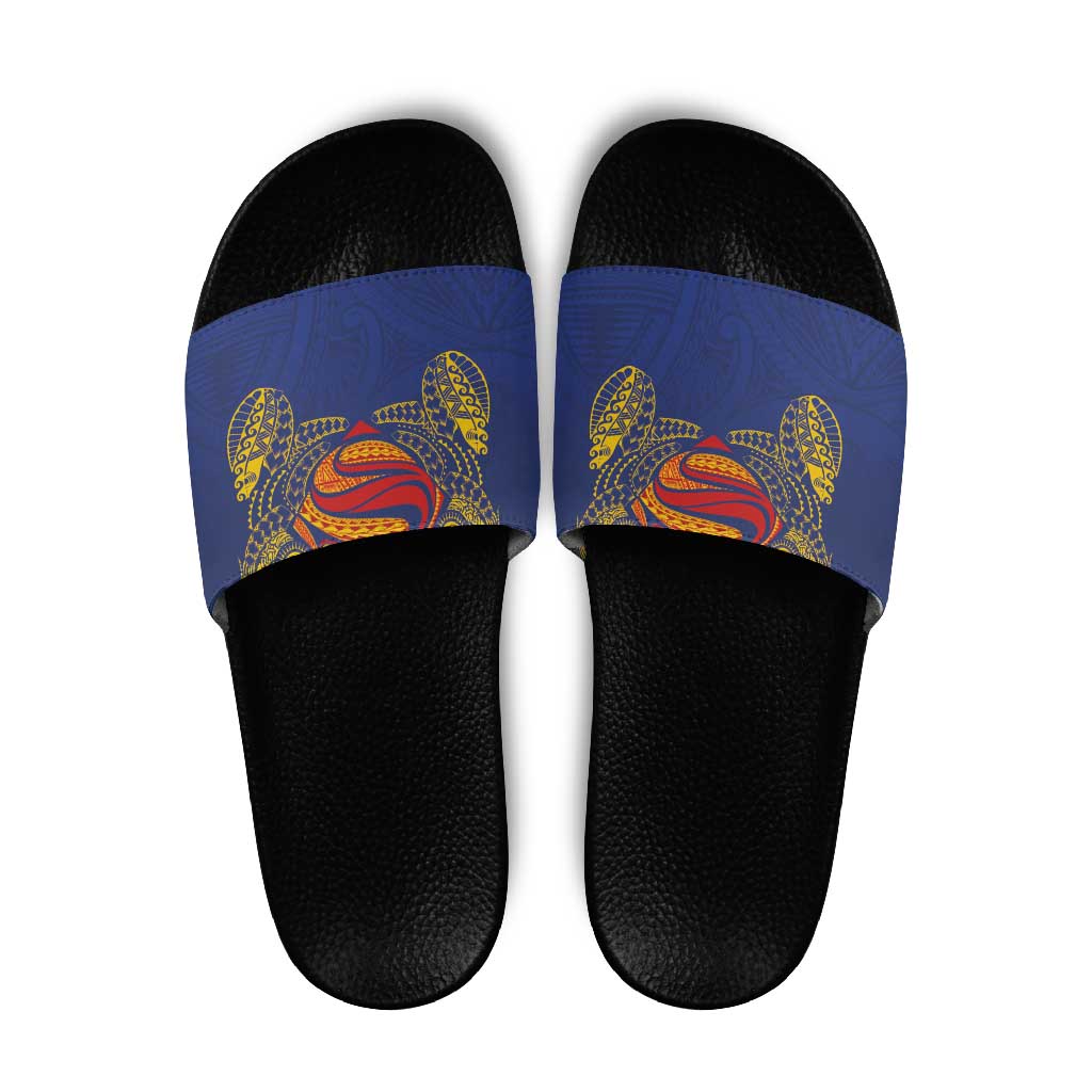 Super Samoan Traditional Tribal Art Tattoos Slide Sandals Blue Color LT03 Blue - Polynesian Pride