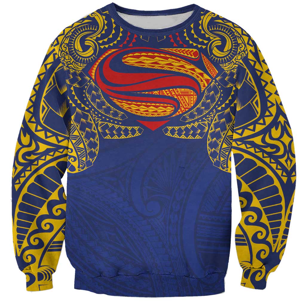 Super Samoan Traditional Tribal Art Tattoos Sweatshirt Blue Color LT03 Unisex Blue - Polynesian Pride