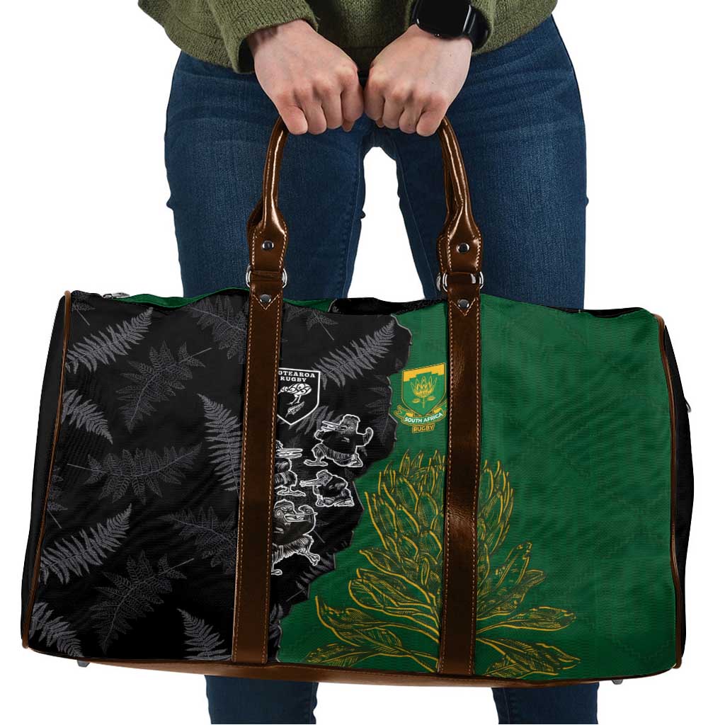 Aotearoa South Africa Rugby Freedom Cup Travel Bag Kiwi Warriors Haka with King Protea Symbol LT03 Green - Polynesian Pride
