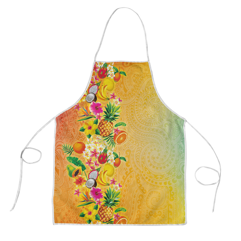 Hawaiian Tropical Fruits and Plants Apron Kakau Pattern Summer Vibe LT03 Multicolor - Polynesian Pride