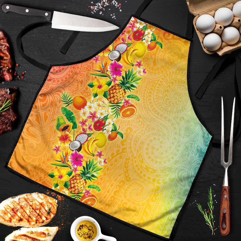 Hawaiian Tropical Fruits and Plants Apron Kakau Pattern Summer Vibe LT03 Multicolor - Polynesian Pride