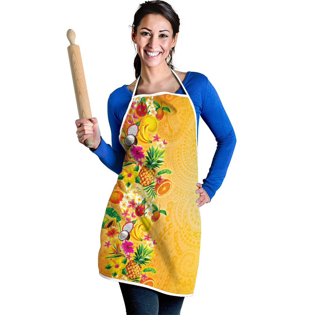 Hawaiian Tropical Fruits and Plants Apron Kakau Pattern Summer Vibe LT03 - Polynesian Pride