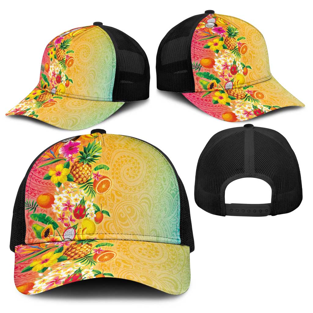 Hawaiian Tropical Fruits and Plants Baseball Net Cap Kakau Pattern Summer Vibe LT03 - Polynesian Pride