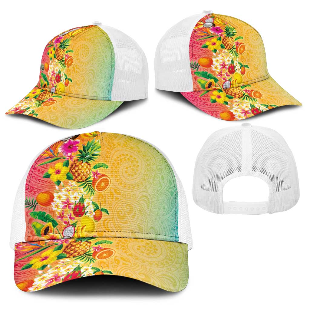 Hawaiian Tropical Fruits and Plants Baseball Net Cap Kakau Pattern Summer Vibe LT03 - Polynesian Pride