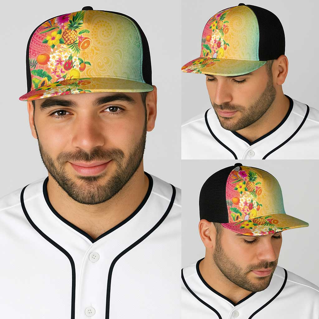Hawaiian Tropical Fruits and Plants Baseball Net Cap Kakau Pattern Summer Vibe LT03 - Polynesian Pride