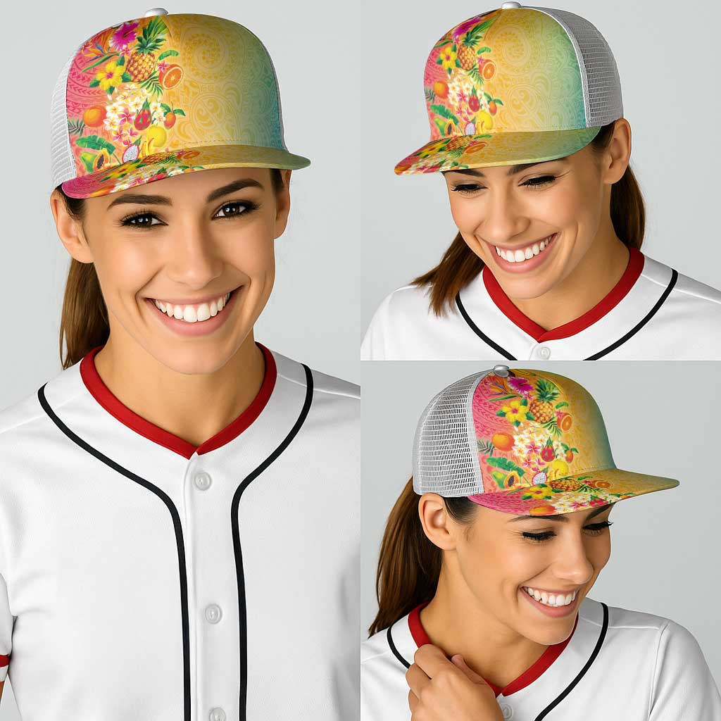 Hawaiian Tropical Fruits and Plants Baseball Net Cap Kakau Pattern Summer Vibe LT03 - Polynesian Pride
