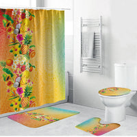 Hawaiian Tropical Fruits and Plants Bathroom Set Kakau Pattern Summer Vibe LT03 Bathroom Set (4 pcs) Multicolor - Polynesian Pride