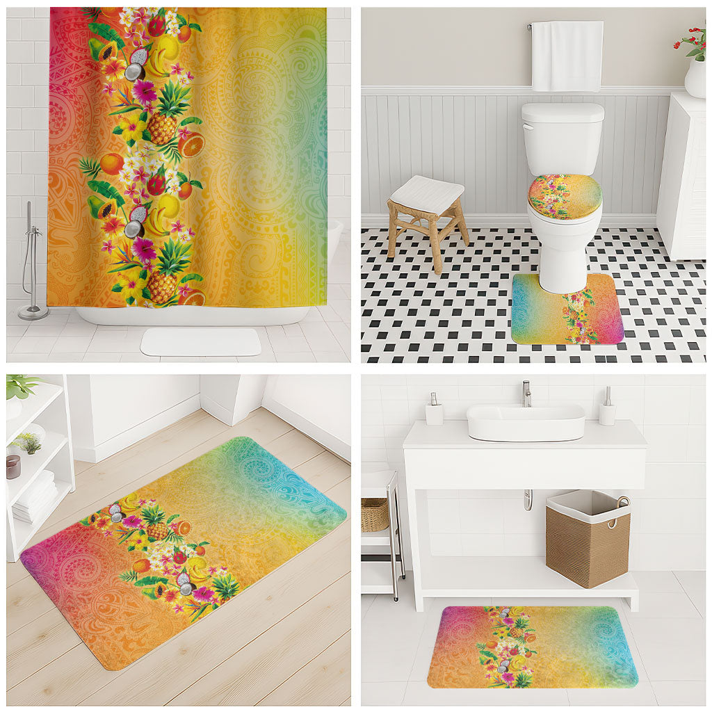 Hawaiian Tropical Fruits and Plants Bathroom Set Kakau Pattern Summer Vibe LT03 - Polynesian Pride