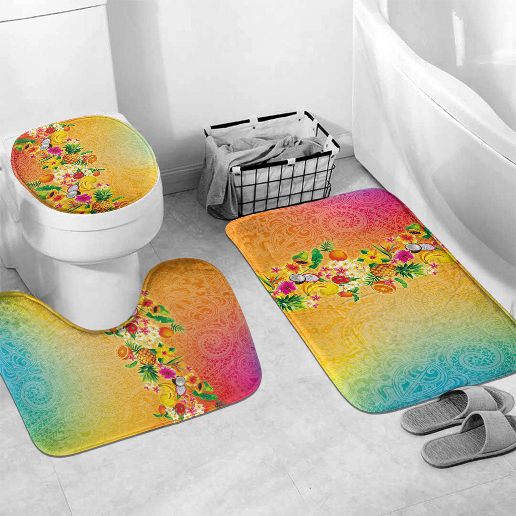 Hawaiian Tropical Fruits and Plants Bathroom Set Kakau Pattern Summer Vibe LT03 Mat Set Only (3 pcs) One Size Multicolor - Polynesian Pride