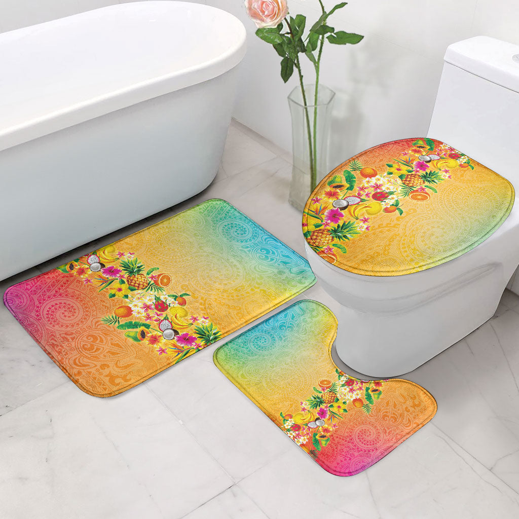 Hawaiian Tropical Fruits and Plants Bathroom Set Kakau Pattern Summer Vibe LT03 - Polynesian Pride