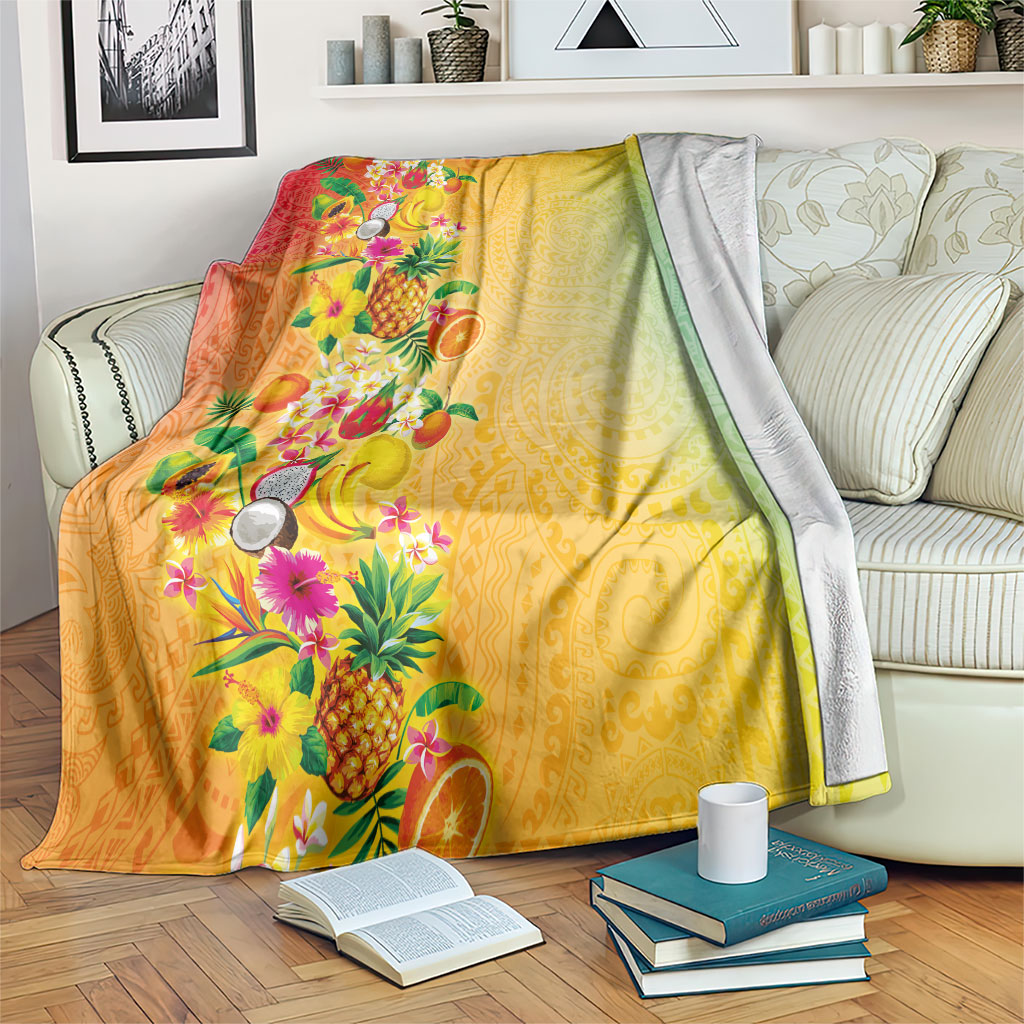Hawaiian Tropical Fruits and Plants Blanket Kakau Pattern Summer Vibe LT03 Multicolor - Polynesian Pride