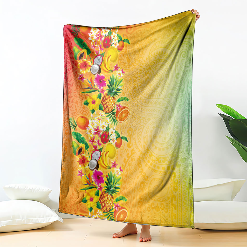 Hawaiian Tropical Fruits and Plants Blanket Kakau Pattern Summer Vibe LT03 - Polynesian Pride