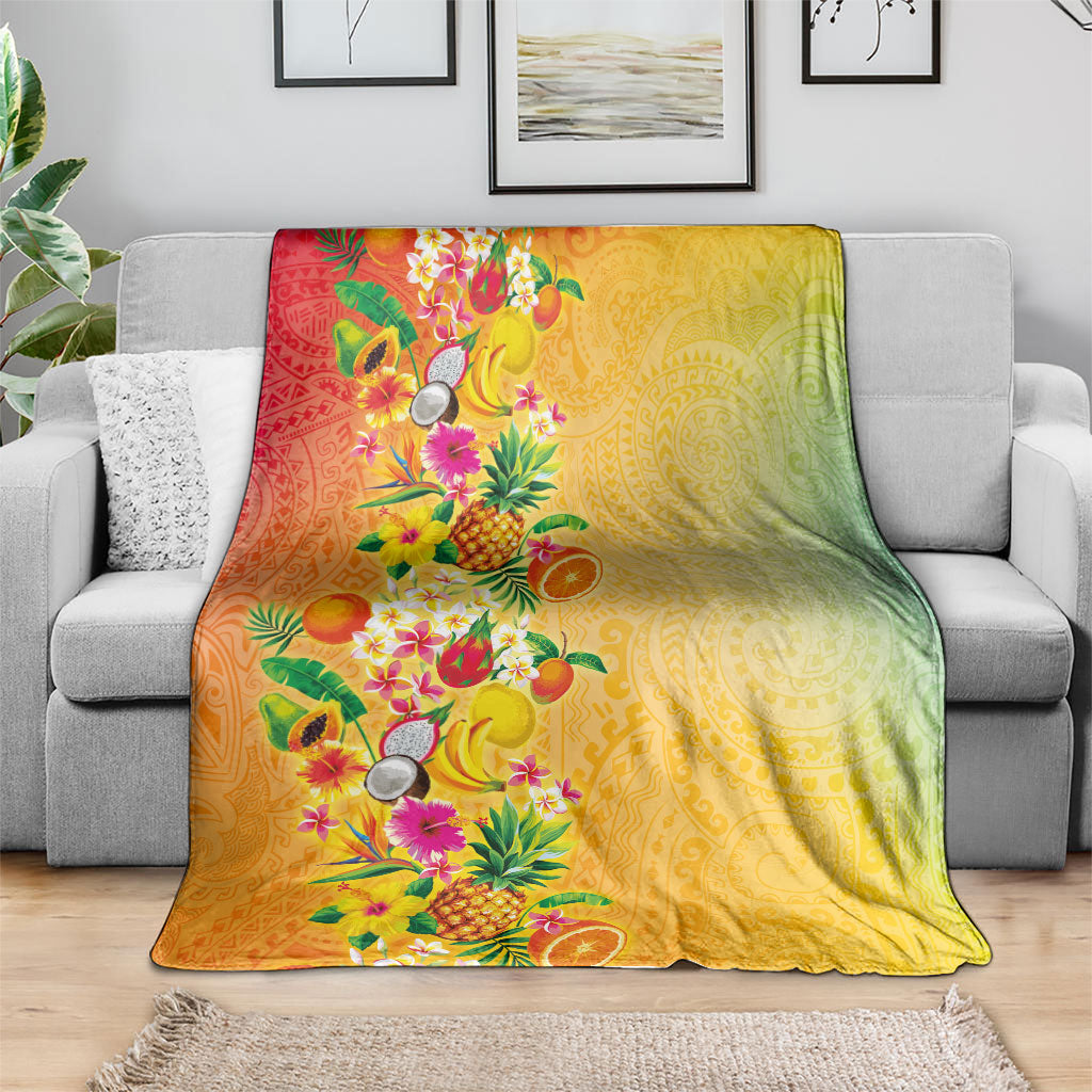 Hawaiian Tropical Fruits and Plants Blanket Kakau Pattern Summer Vibe LT03 - Polynesian Pride