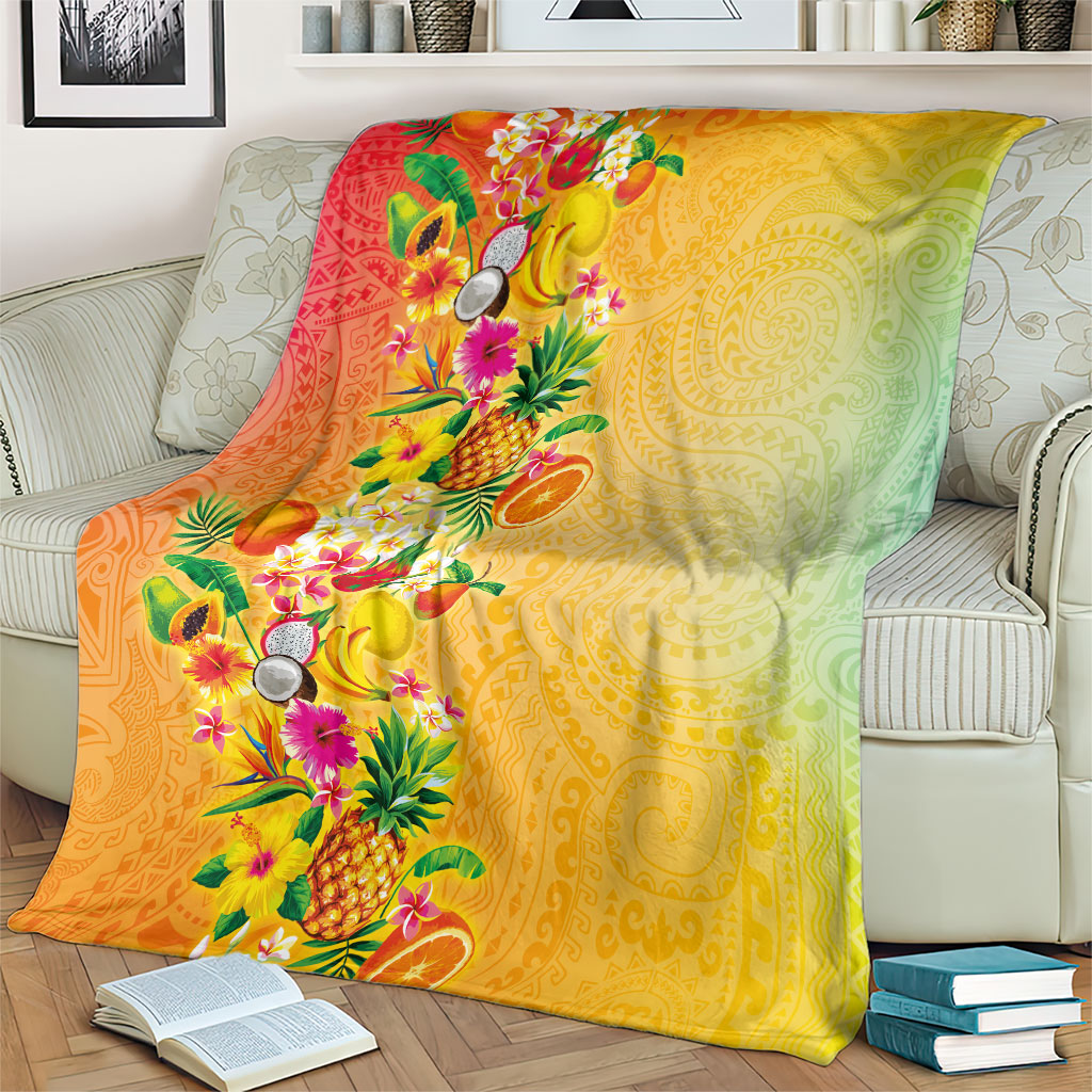 Hawaiian Tropical Fruits and Plants Blanket Kakau Pattern Summer Vibe LT03 - Polynesian Pride