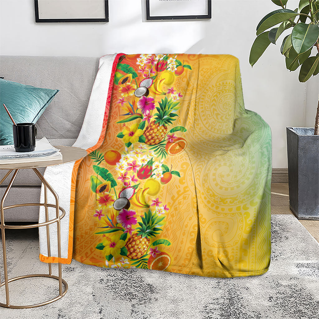 Hawaiian Tropical Fruits and Plants Blanket Kakau Pattern Summer Vibe LT03 - Polynesian Pride