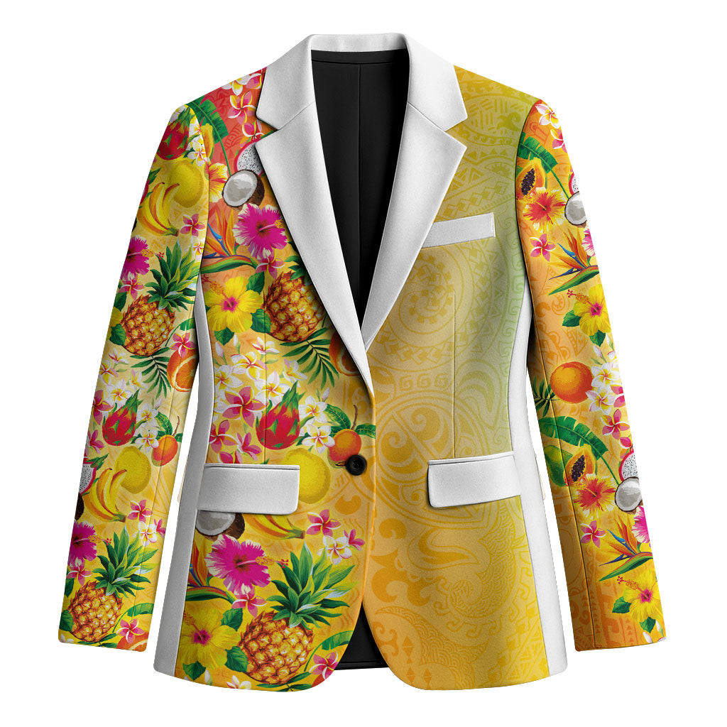 Hawaiian Tropical Fruits and Plants Blazer Kakau Pattern Summer Vibe LT03 Unisex Multicolor - Polynesian Pride