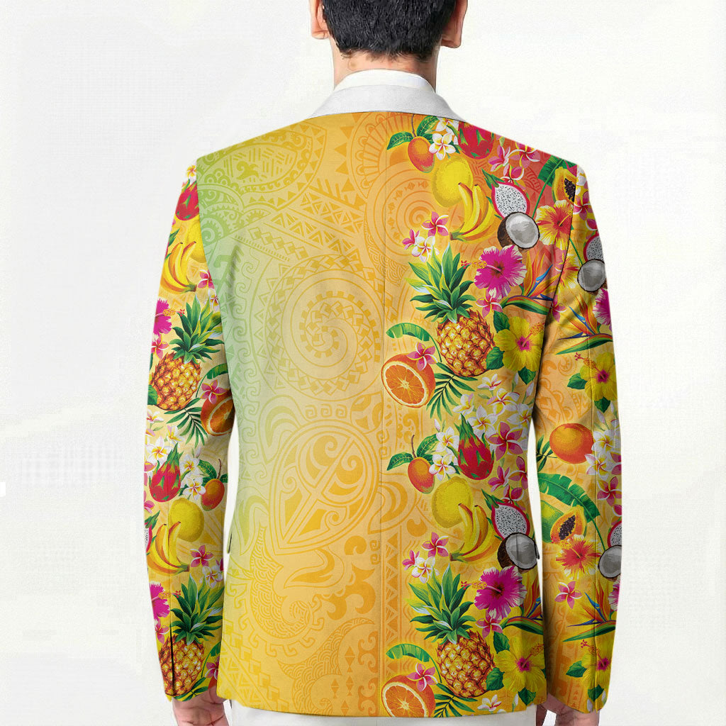 Hawaiian Tropical Fruits and Plants Blazer Kakau Pattern Summer Vibe LT03 - Polynesian Pride