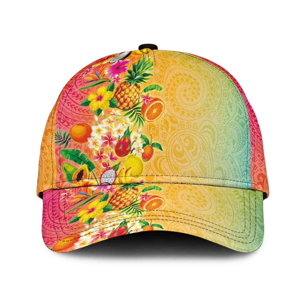 Hawaiian Tropical Fruits and Plants Classic Cap Kakau Pattern Summer Vibe LT03 Universal Fit Multicolor - Polynesian Pride