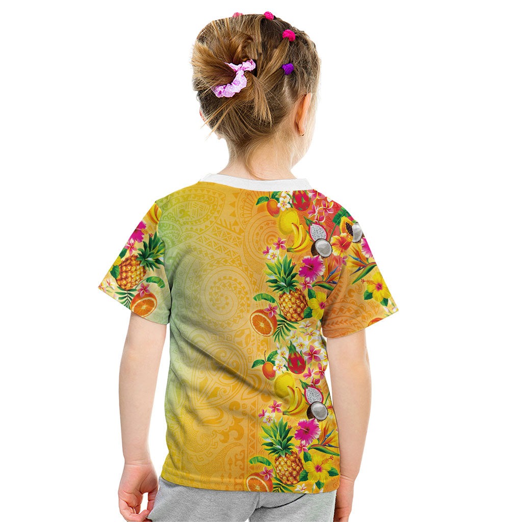 Hawaiian Tropical Fruits and Plants Kid T Shirt Kakau Pattern Summer Vibe LT03 - Polynesian Pride