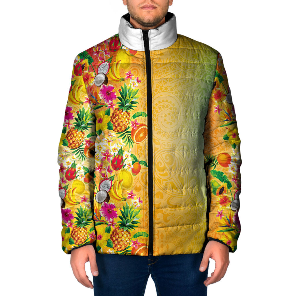 Hawaiian Tropical Fruits and Plants Padded Jacket Kakau Pattern Summer Vibe LT03 Men Multicolor - Polynesian Pride