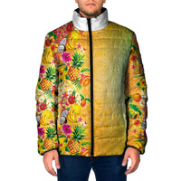 Hawaiian Tropical Fruits and Plants Padded Jacket Kakau Pattern Summer Vibe LT03 Men Multicolor - Polynesian Pride